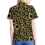 Black And Gold Star of David Print Women's Polo Shirt