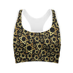 Black And Gold Star of David Print Women's Sports Bra