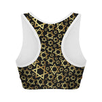 Black And Gold Star of David Print Women's Sports Bra