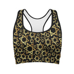 Black And Gold Star of David Print Women's Sports Bra