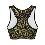 Black And Gold Star of David Print Women's Sports Bra