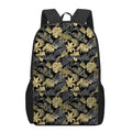 Black And Gold Tropical Pattern Print 17 Inch Backpack
