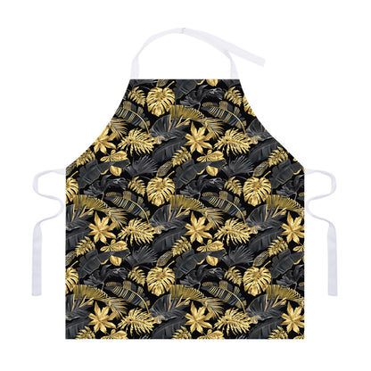 Black And Gold Tropical Pattern Print Adjustable Apron