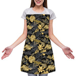 Black And Gold Tropical Pattern Print Adjustable Apron