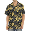 Black And Gold Tropical Pattern Print Aloha Shirt