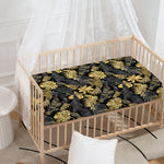 Black And Gold Tropical Pattern Print Baby Crib Sheet