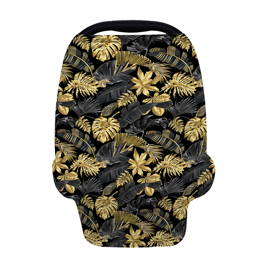 Black And Gold Tropical Pattern Print Baby Seat Cover