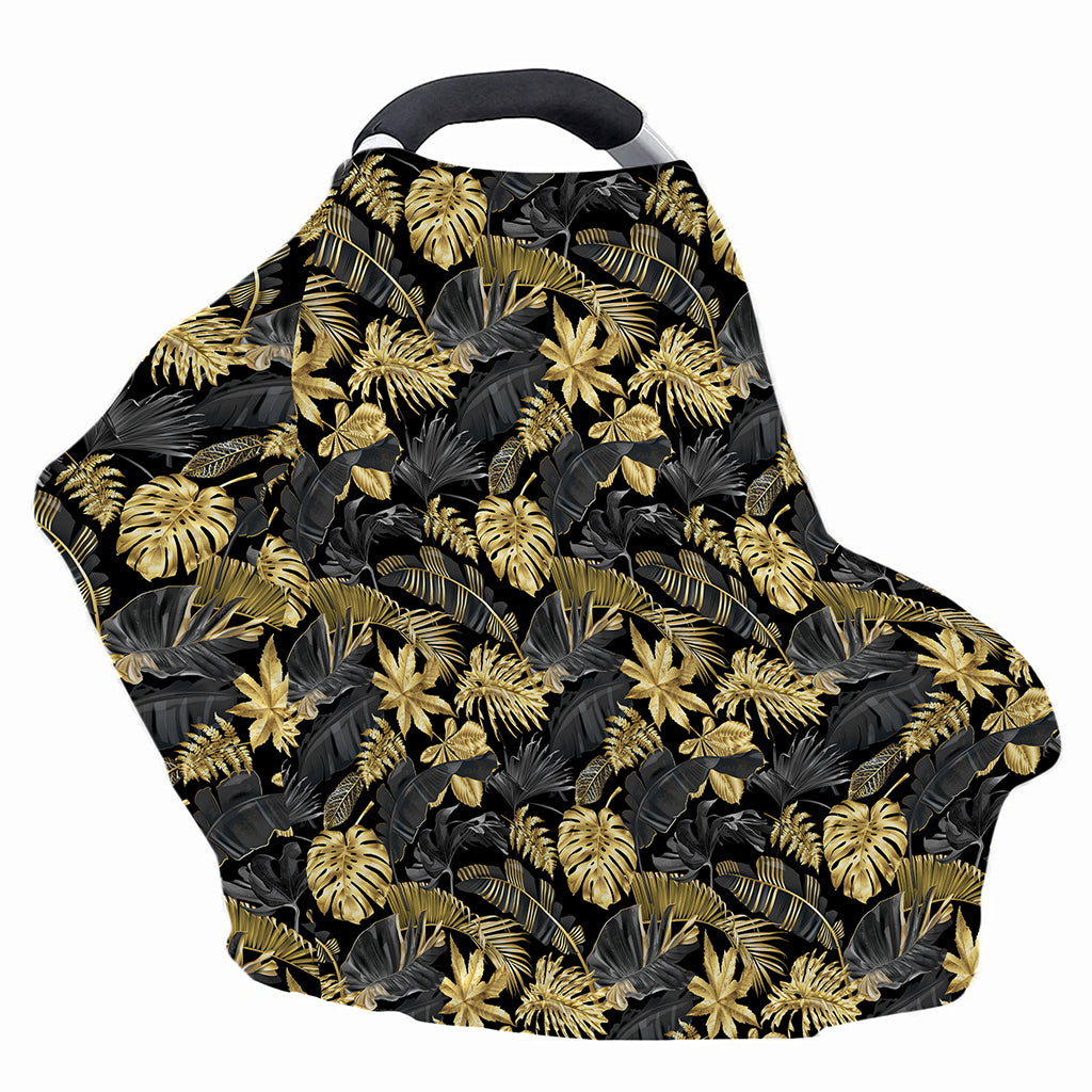 Black And Gold Tropical Pattern Print Baby Seat Cover