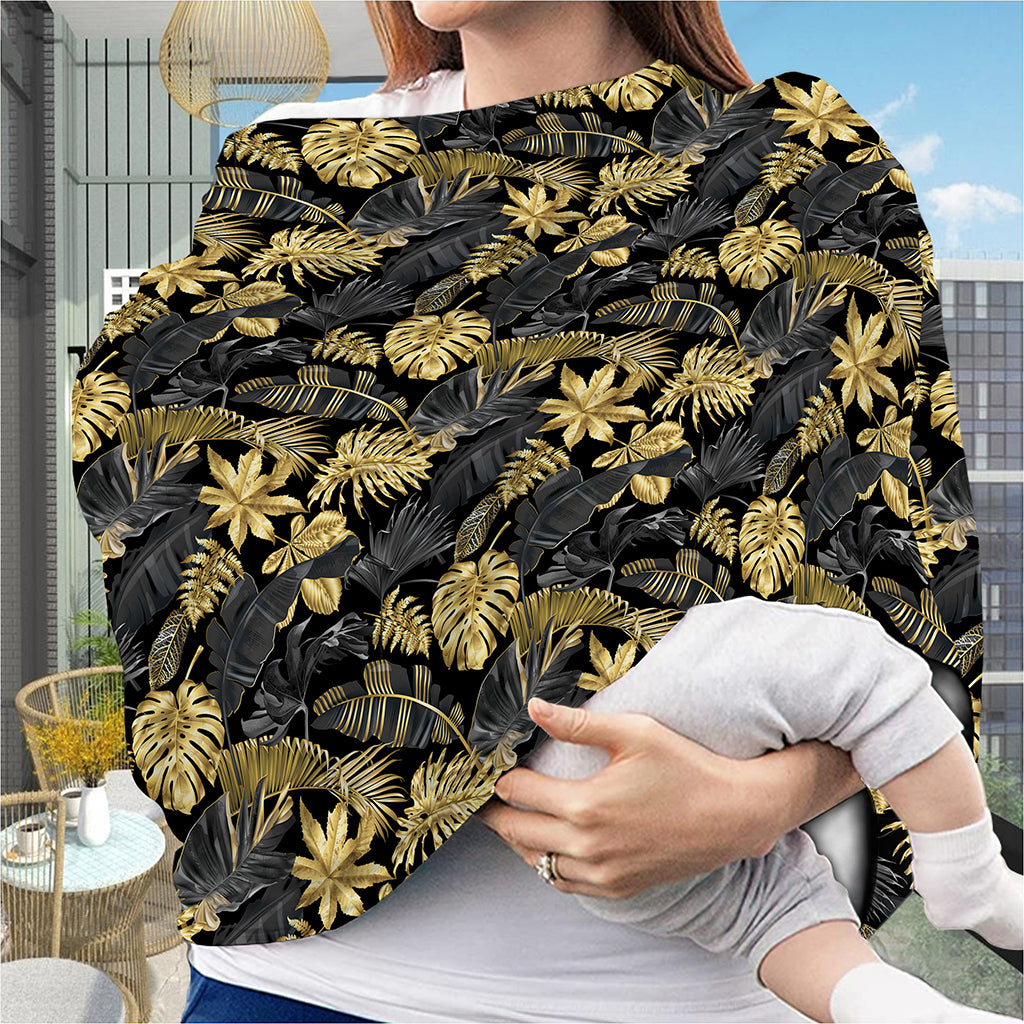 Black And Gold Tropical Pattern Print Baby Seat Cover