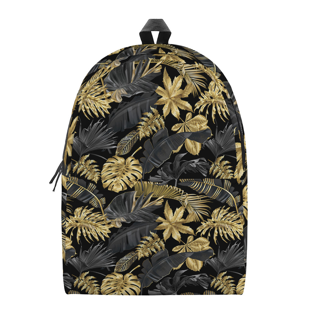 Black And Gold Tropical Pattern Print Backpack