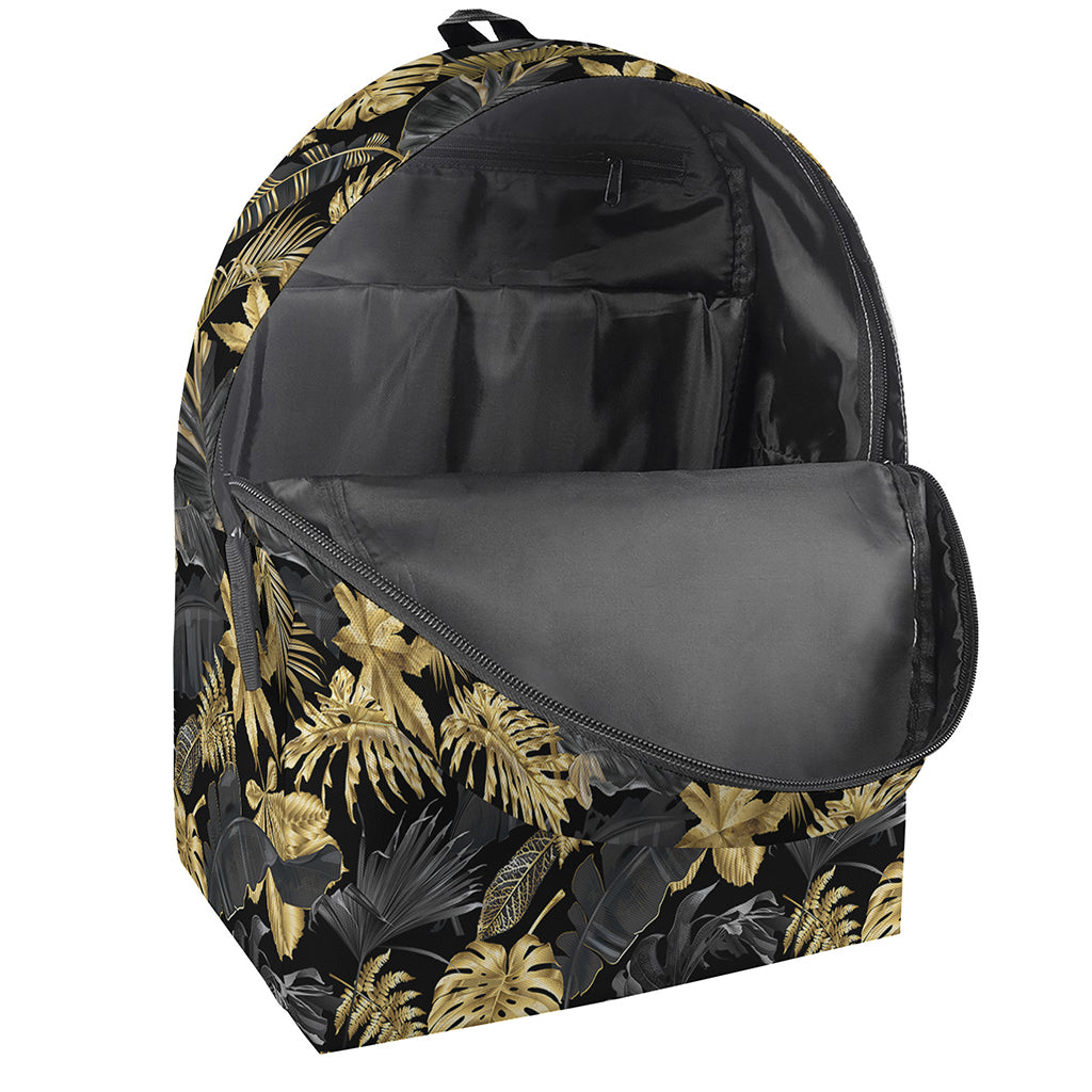 Black And Gold Tropical Pattern Print Backpack