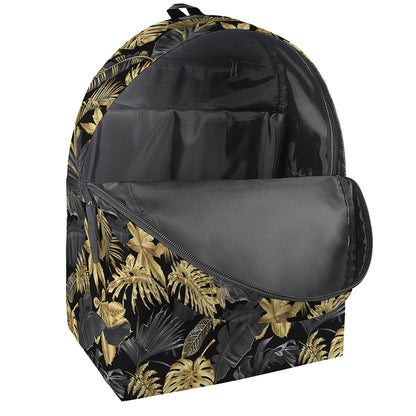 Black And Gold Tropical Pattern Print Backpack