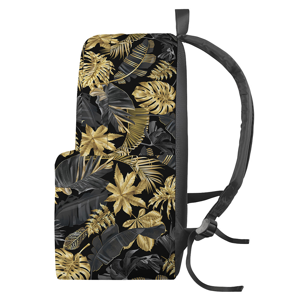 Black And Gold Tropical Pattern Print Backpack