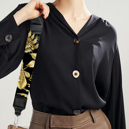 Black And Gold Tropical Pattern Print Bag Strap