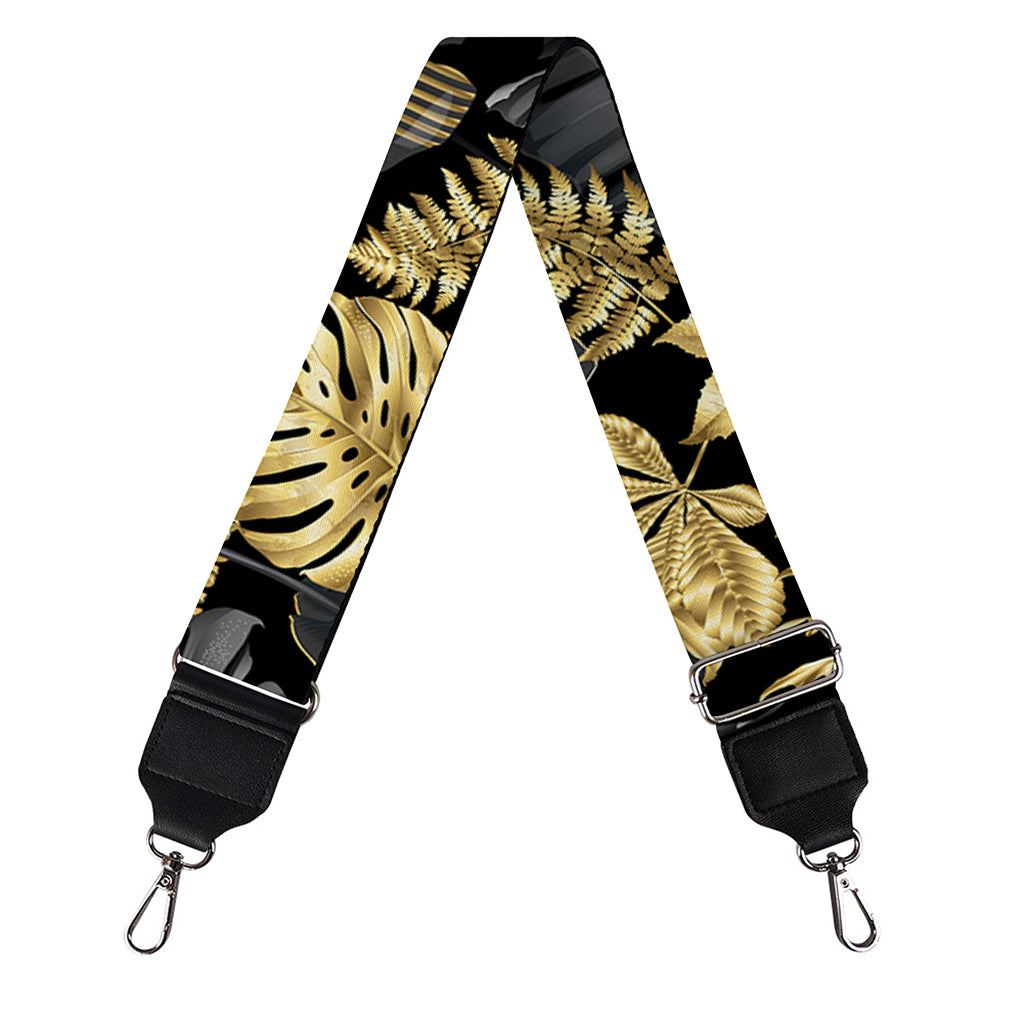 Black And Gold Tropical Pattern Print Bag Strap