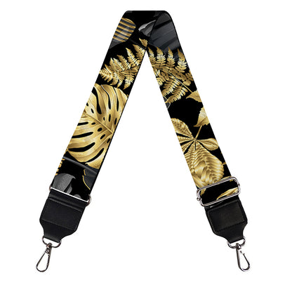 Black And Gold Tropical Pattern Print Bag Strap