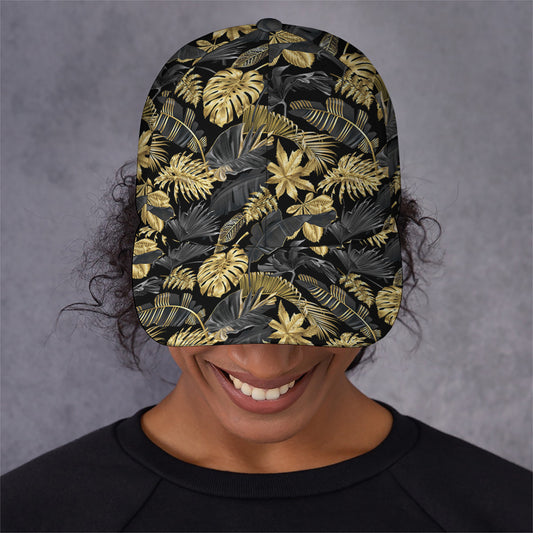 Black And Gold Tropical Pattern Print Baseball Cap