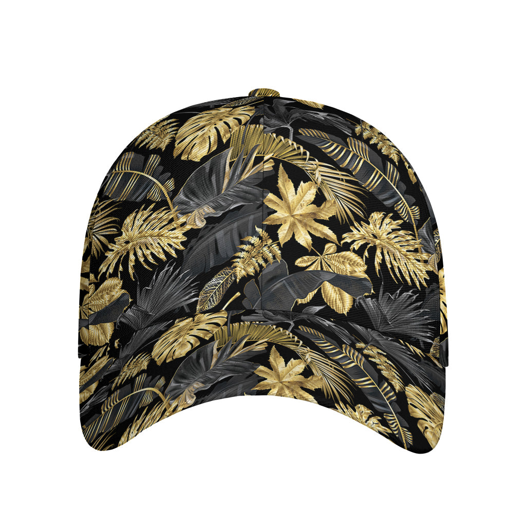 Black And Gold Tropical Pattern Print Baseball Cap