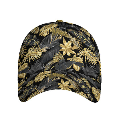 Black And Gold Tropical Pattern Print Baseball Cap