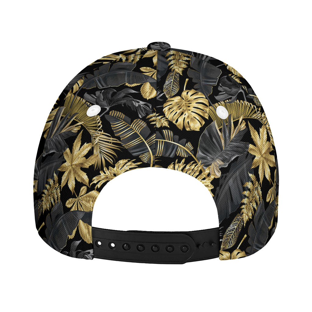 Black And Gold Tropical Pattern Print Baseball Cap