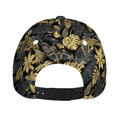 Black And Gold Tropical Pattern Print Baseball Cap