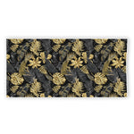 Black And Gold Tropical Pattern Print Beach Towel