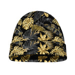 Black And Gold Tropical Pattern Print Beanie