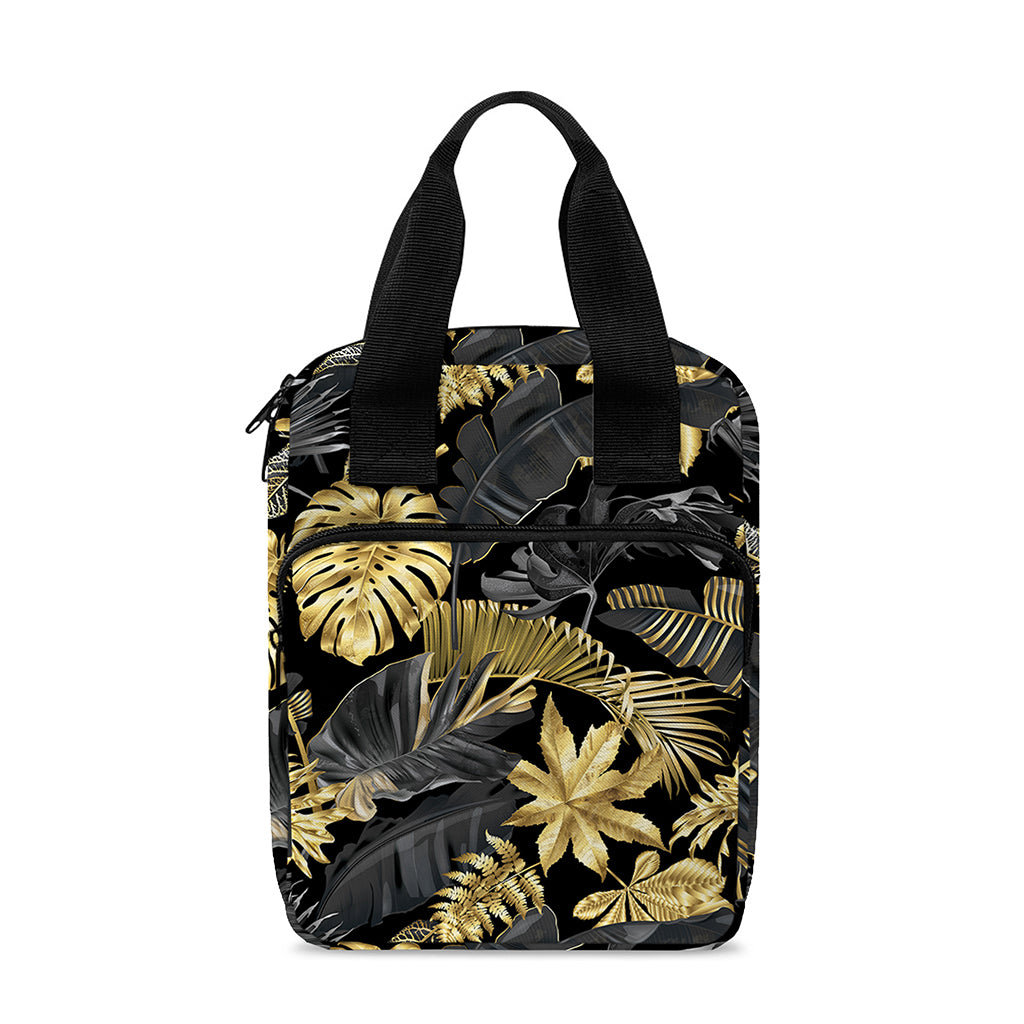 Black And Gold Tropical Pattern Print Bible Tote Bag