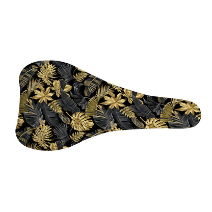 Black And Gold Tropical Pattern Print Bicycle Seat Cover