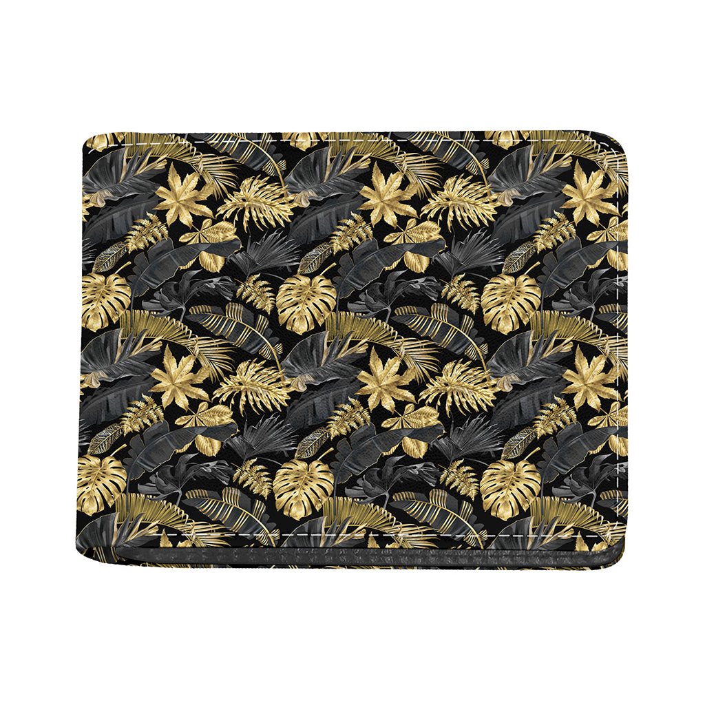 Black And Gold Tropical Pattern Print Bifold Wallet