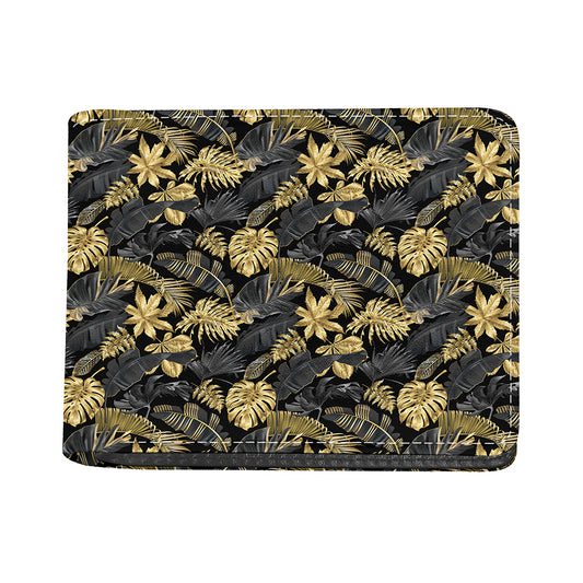 Black And Gold Tropical Pattern Print Bifold Wallet