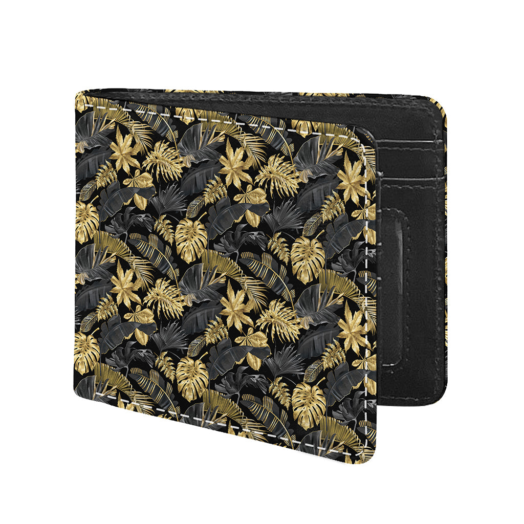 Black And Gold Tropical Pattern Print Bifold Wallet