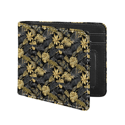 Black And Gold Tropical Pattern Print Bifold Wallet