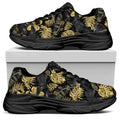 Black And Gold Tropical Pattern Print Black Chunky Shoes