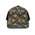 Black And Gold Tropical Pattern Print Black Mesh Trucker Hat