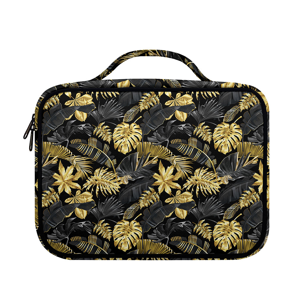 Black And Gold Tropical Pattern Print Briefcase Bible Bag