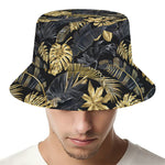 Black And Gold Tropical Pattern Print Bucket Hat