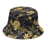 Black And Gold Tropical Pattern Print Bucket Hat