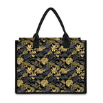 Black And Gold Tropical Pattern Print Canvas Tote Bag