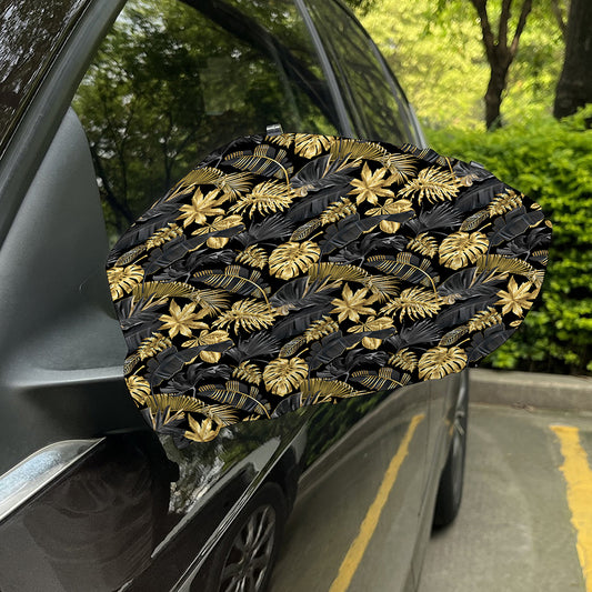 Black And Gold Tropical Pattern Print Car Side Mirror Covers