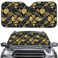 Black And Gold Tropical Pattern Print Car Windshield Sun Shade