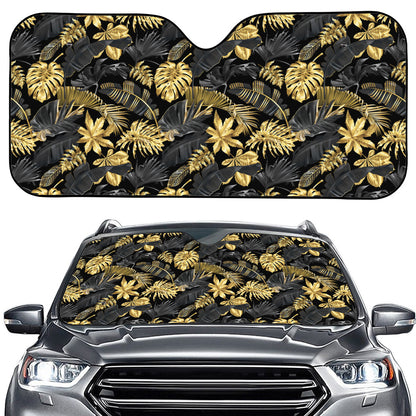 Black And Gold Tropical Pattern Print Car Windshield Sun Shade