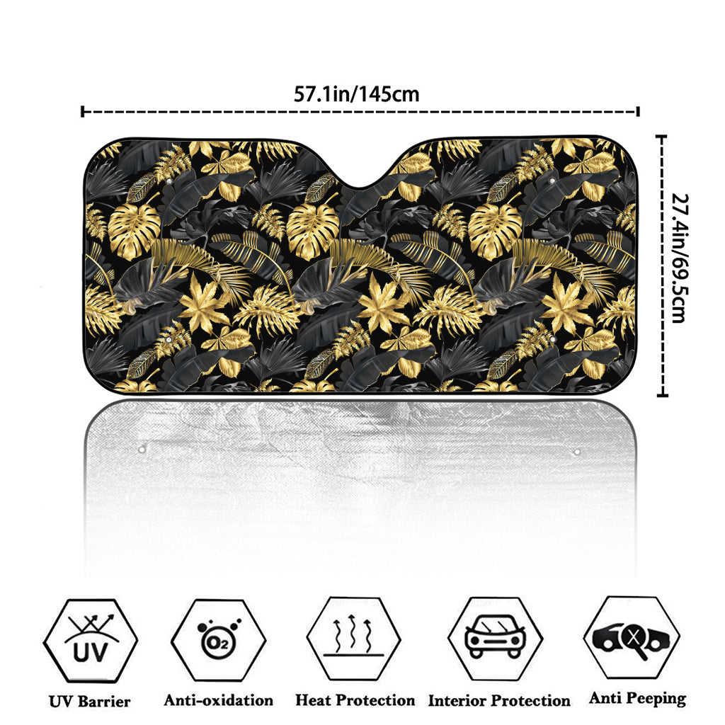 Black And Gold Tropical Pattern Print Car Windshield Sun Shade