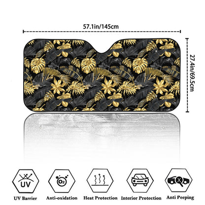 Black And Gold Tropical Pattern Print Car Windshield Sun Shade