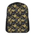 Black And Gold Tropical Pattern Print Casual Backpack