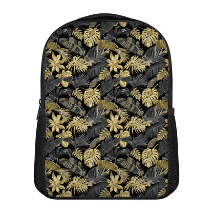Black And Gold Tropical Pattern Print Casual Backpack