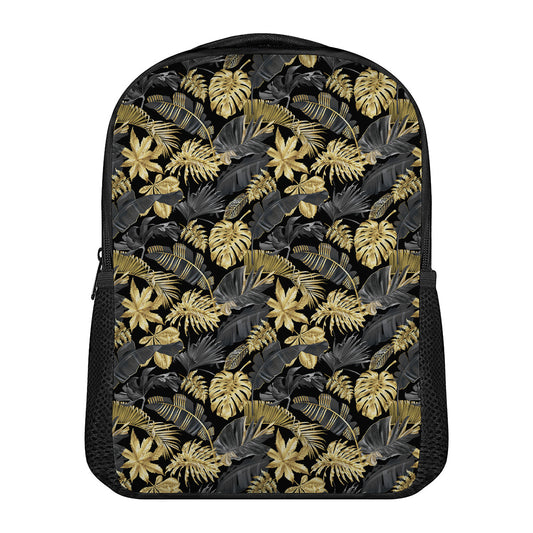 Black And Gold Tropical Pattern Print Casual Backpack