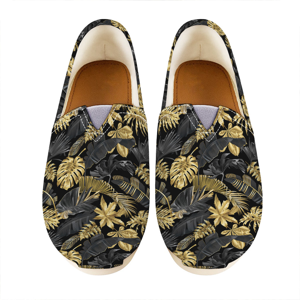 Black And Gold Tropical Pattern Print Casual Shoes