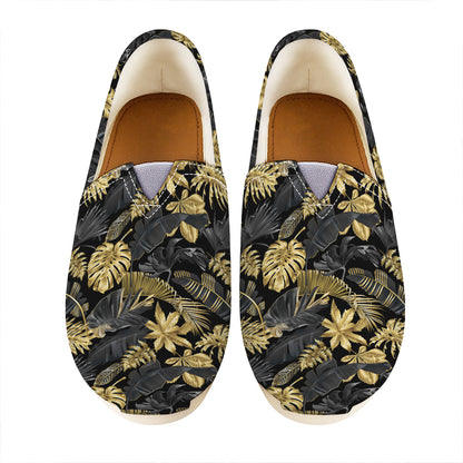 Black And Gold Tropical Pattern Print Casual Shoes
