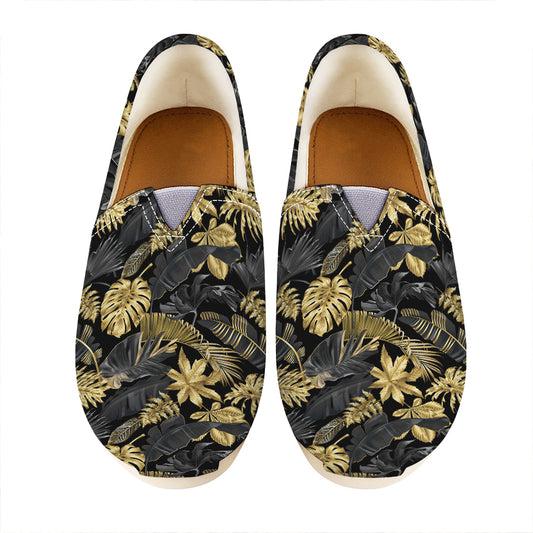 Black And Gold Tropical Pattern Print Casual Shoes